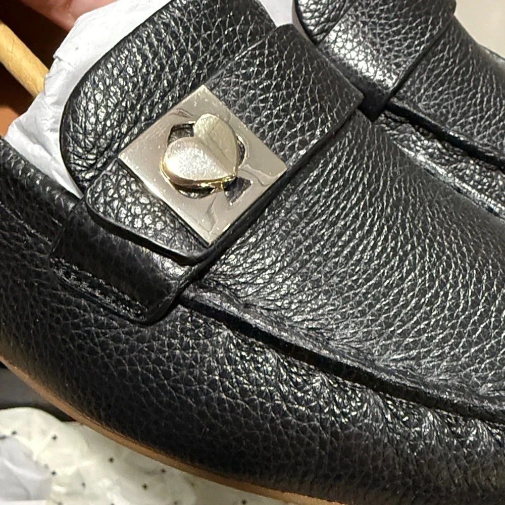 Kate Spade New York‎ Camilla Black Pebbled Leather Loafer Tan Sole sz 9.5B NIB